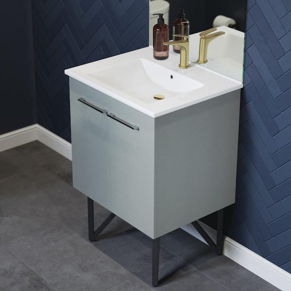 Swiss Madison Annecy 24 in. W x 18.32 in. D x 35.32 in. H Bathroom Vanity Side Cabinet in Brushed Grey with White Ceramic Top
