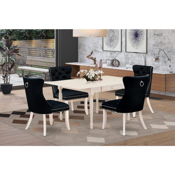 East West Furniture 5-Piece Linen White Finish Solid Wood Top - Rectangular Dining Room Set with Dropleaf - Seats 4