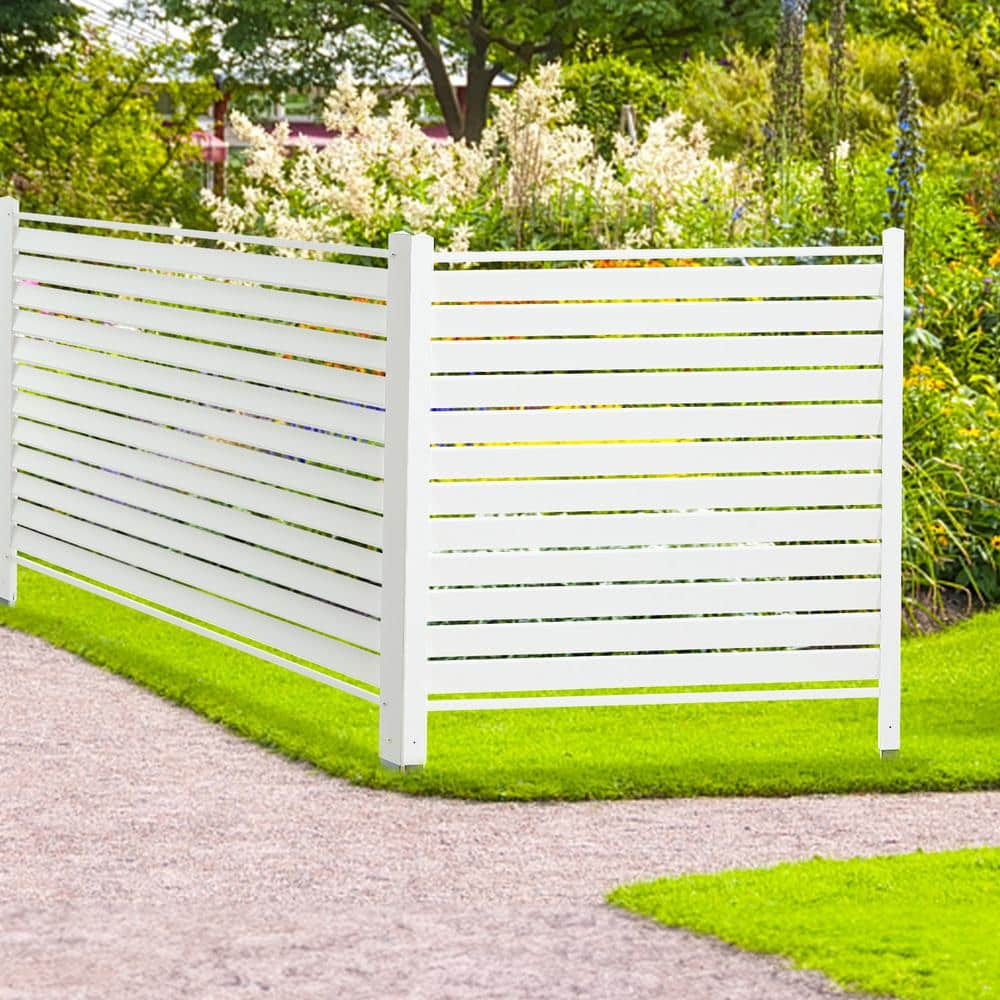 White 48" x 48" Vinyl Privacy Fence Panels with Galvanized Metal Stakes
