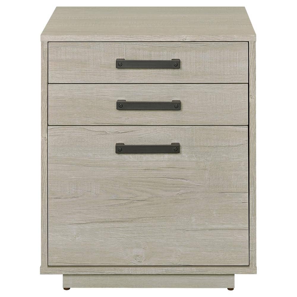 Whitewashed Gray Modern 3-Drawer Wood File Cabinet