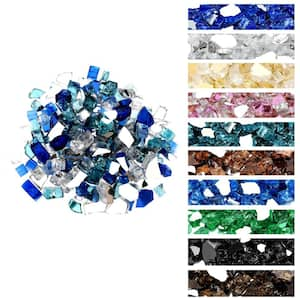 10 lbs. 1/2 in. Blended Fire Glass, Indoor or Outdoor Fireglass Rocks, Aqua Blue+Platinum+Cobalt Blue