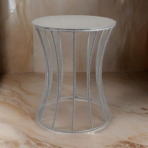 21 in. Silver and Gray Round Metal Plant Stand with 1-Tier