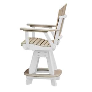 Adirondack White Swivel Plastic Swivel Outdoor Dining Chair in Weatherwood