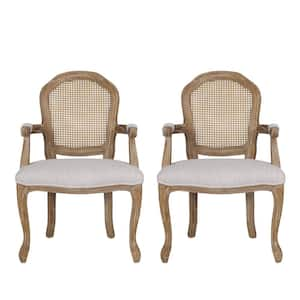 McKone Light Gray and Natural Wood and Cane Upholstered Dining Arm Chair (Set of 2)