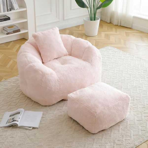 Boyel Living Pink Faux Fur Polyester Oversized Bean Bag with