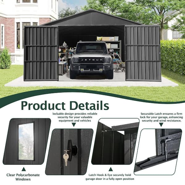 Dark Gray 12 ft. x 15 ft. Extra Large Outdoor Metal Garage Shed