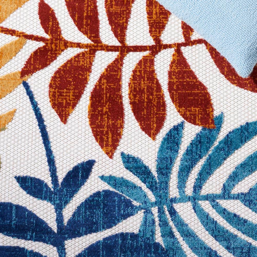Red and Cream Floral Synthetic Indoor/Outdoor Area Rug
