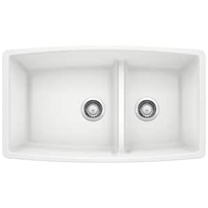 PERFORMA 33 in. Undermount Double Bowl White Granite Composite Kitchen Sink
