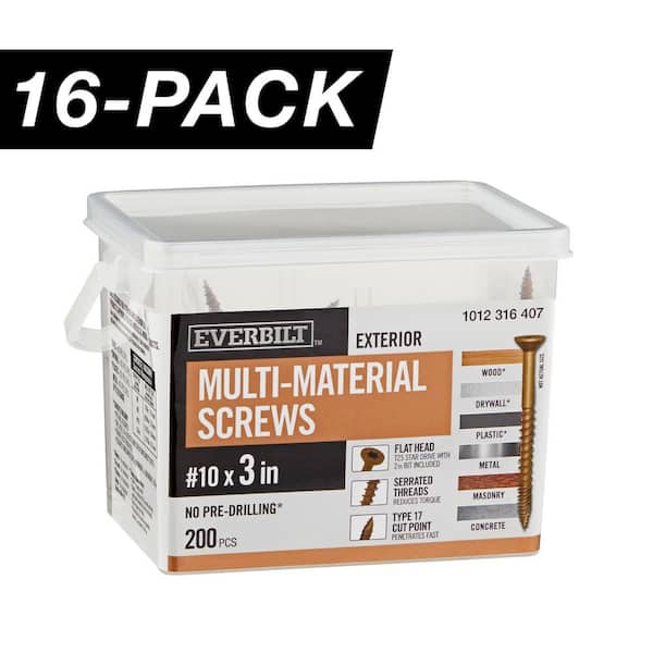 16-Pack #10 x 3 in. Brown 6-Lobe Star Drive Exterior Flat Head Multi-Material Screw (48 lbs. / 3,200-Piece)