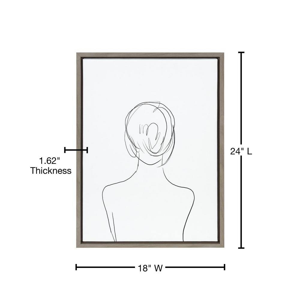 Minimalist Woman Line Art Print on Canvas with Gray Frame, 18x24