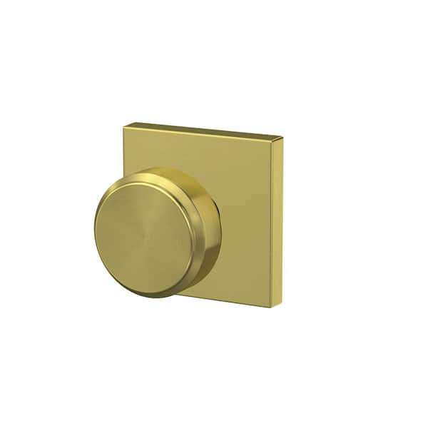 Custom Bowery Satin Brass Dummy Door Knob with Collins Trim (2-Pack)