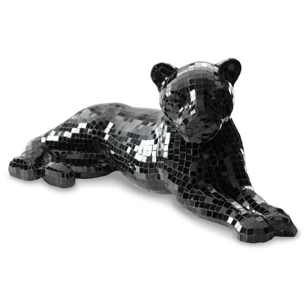 Signature Design By Ashley Drice Mosaic Black 24.25 in. x 10.25 in. Panther Glass Sculpture