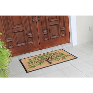 A1HC First Impression Hand-Crafted Life of Tree Green/Brown 30 in. x 48 in. Rubber Coir Double Doormat
