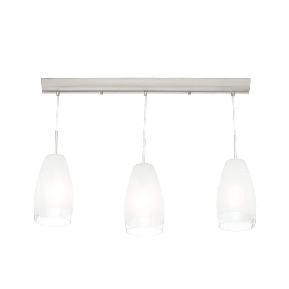 Elegant Matte Nickel 3-Light Pendant with White Crackle Glass Shades