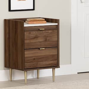 Hype 2-Drawer Natural Walnut and Carrara Marble Nightstand 28.5 in. H x 19.25 in. W x 16.25 in. D