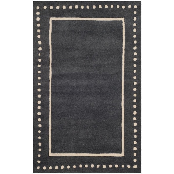 SAFAVIEH Bella Dark Gray/Ivory Doormat 2 ft. x 3 ft. Dotted Border Area Rug