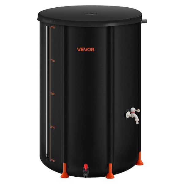 Collapsible Rain Barrel, 100 Gal. 1000D PVC, Garden Water Catcher Tank Storage Container w/ Spigot & Overflow Kit, Black