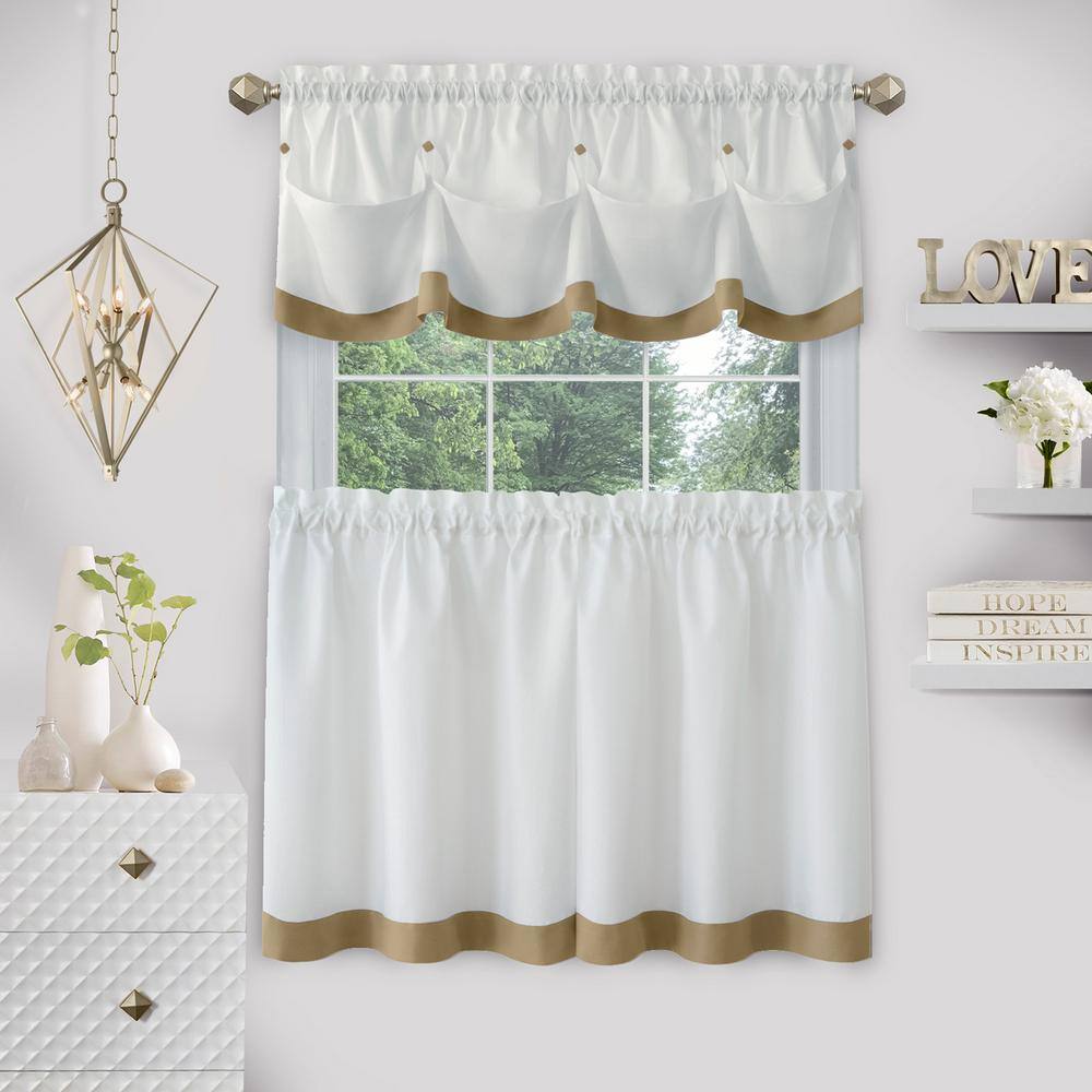 Tan Polyester Light Filtering Window Curtain Tier and Valance Set