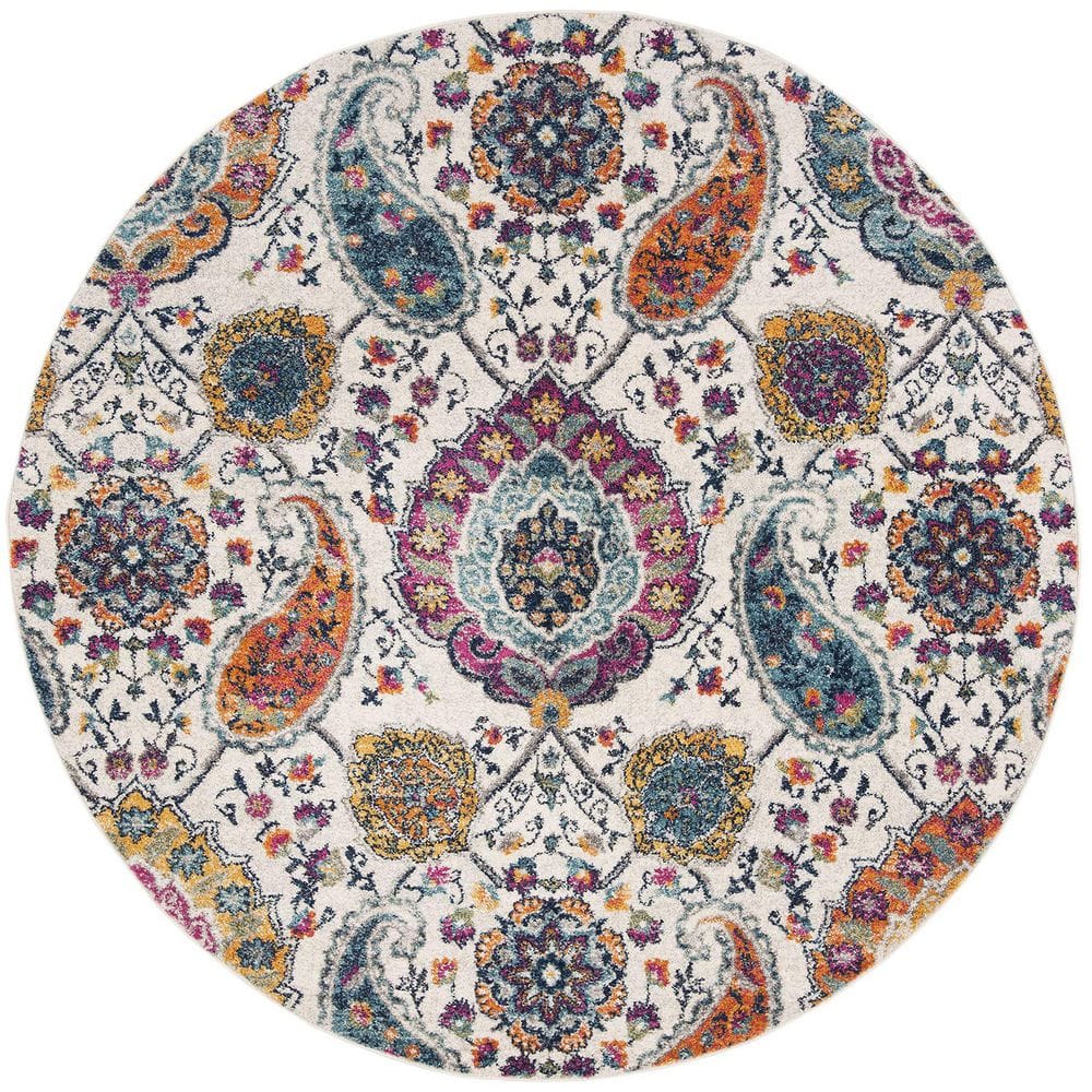 Multi-Colored Polypropylene 4 ft. x 4 ft. Floral Indoor Round Area Rug