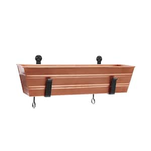 8 in. x 22 in. Rectangle Copper Plated Galvanized Steel Flower Window Box with Black Wrought Iron Clamp-On Brackets