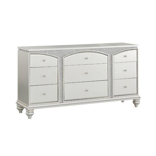 Benjara 66 in. Silver 9Drawer Wooden Dresser Without Mirror BM204550
