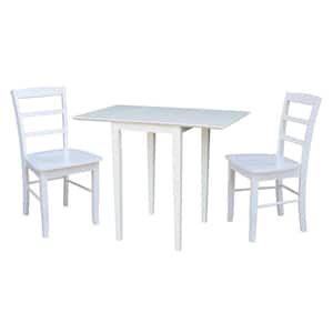 3-Piece Pure White Small Dropleaf Dining Table and 2-Side Chairs