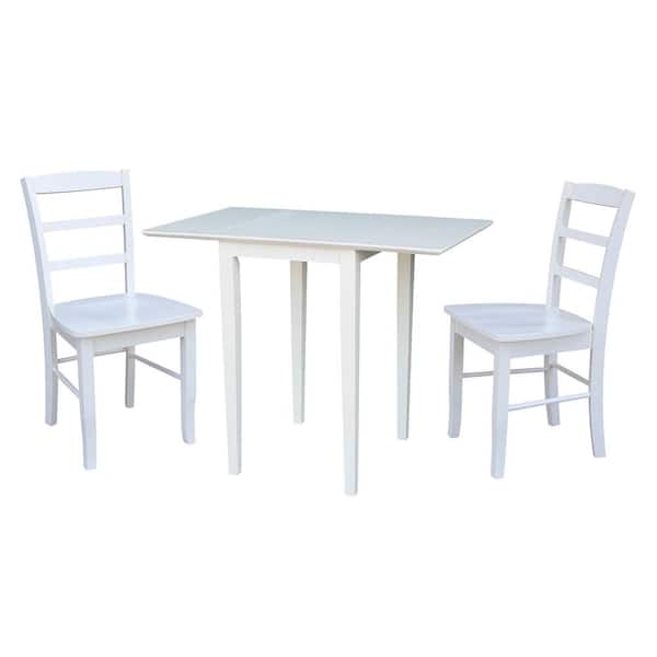 International Concepts 3-Piece Pure White Small Dropleaf Dining Table and 2-Side Chairs