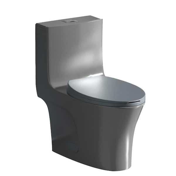 FUNKOL 1-Piece 1.1 GPF/1.6 GPF High Efficiency Dual Flush Elongated Toilet in Light Grey with Slow-Close Seat