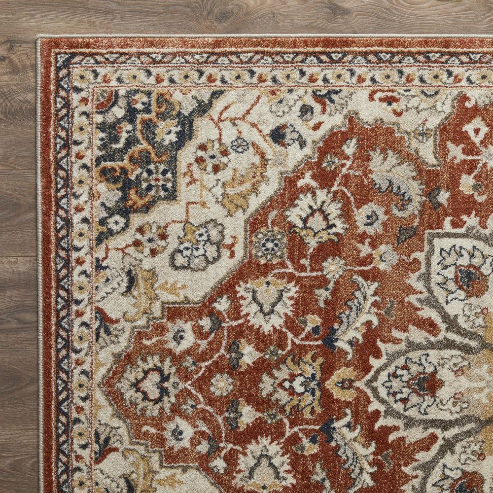 Red and Beige 4' x 6' Synthetic Oriental Area Rug