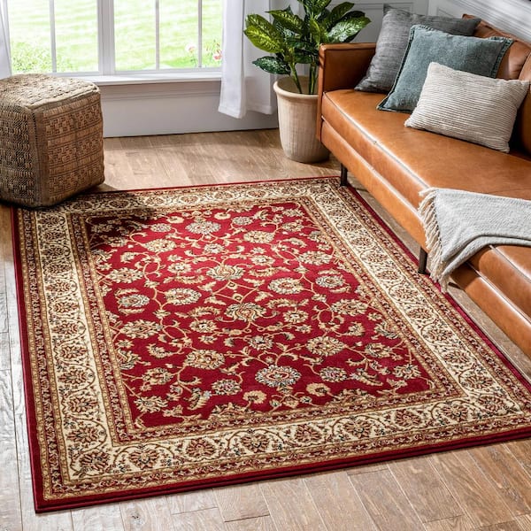 Beige Red Rug Traditional Design Floral Pattern S-XXL Size Bedroom Floor Rugs 
