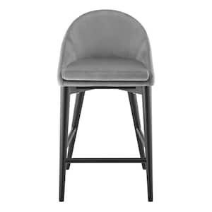 26.38 in. Black and Gray Low Back Wood Counter Height Bar Chair with Velvet Seat