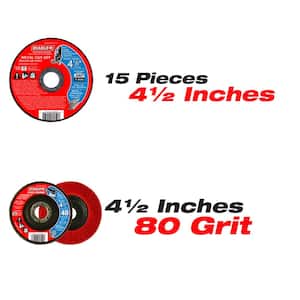 4-1/2 in. Metal Cut Off Disc Thin Kerf 15-Pack Plus a 4-1/2 in. Steel Demon Flap Disc 80 Grit Type 29 (16-Pack)