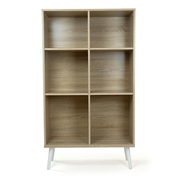 Humble Crew 55 in. H Stockholm Light Oak/White Composite Wood 6 -Shelf Accent Bookcase with Adjustable Storage Cubes