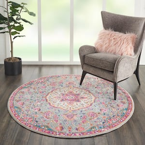 Passion Grey/Multi 5 ft. x 5 ft. Center Medallion Transitional Round Rug