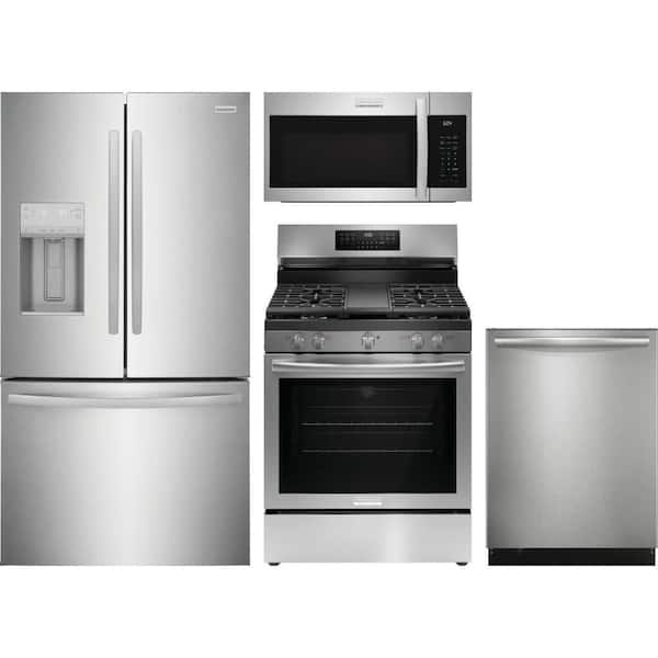 Gallery 28. cu. ft. Standard Depth Refrigerator with 5 Burner Freestanding Range and Dishwasher with CleanBoost