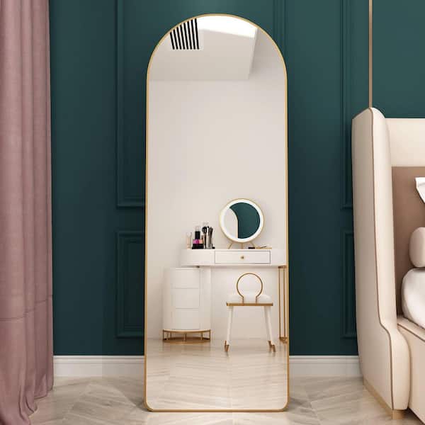 Staykiwi 23 in. W x 65 in. H Arched Aluminum Alloy Framed Full-Length Standing Bathroom Vanity Mirror in Gold