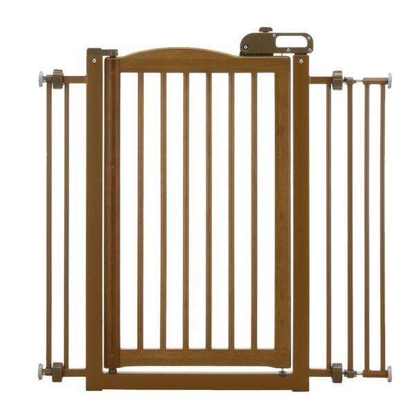 Richell 34.6 in. x 35.8 in. Wood One-Touch Pet Gate in Brown