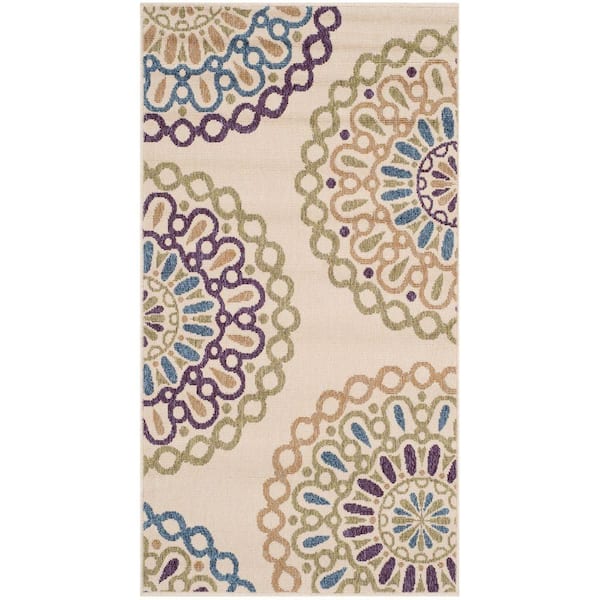 SAFAVIEH Veranda Cream/Green Doormat 3 ft. x 5 ft. Floral Indoor/Outdoor Patio Area Rug