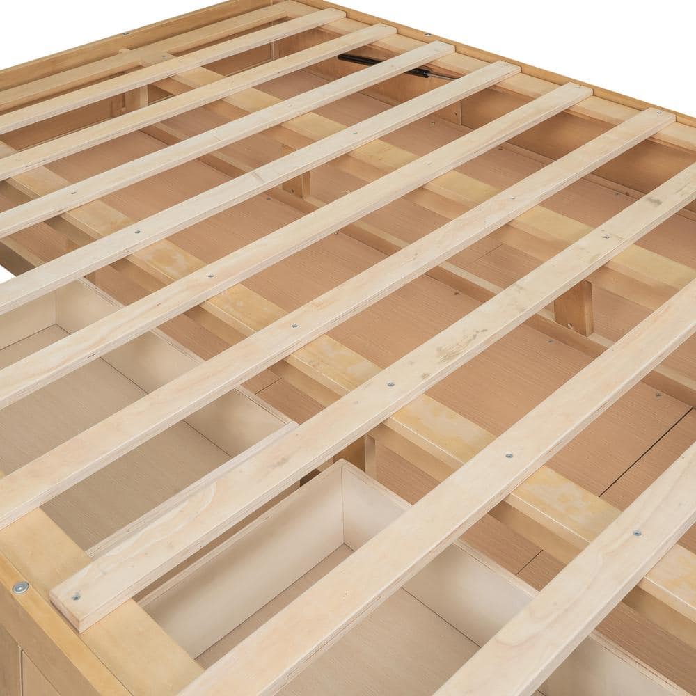 Natural Pine Full Size Platform Bed with Storage and Drawers