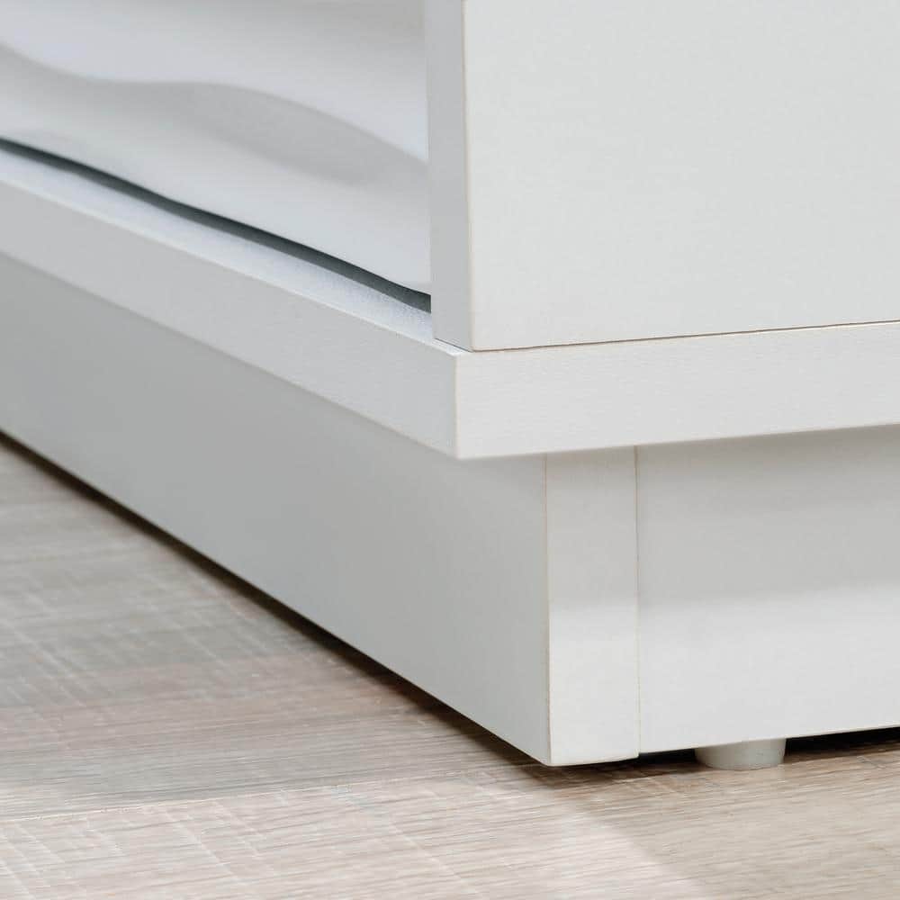 White Adjustable Wood Bookcase with Drawer and Shelves