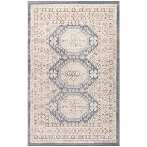 Serenity Home Ivory Blue 4 ft. x 6 ft. Center medallion Traditional Area Rug