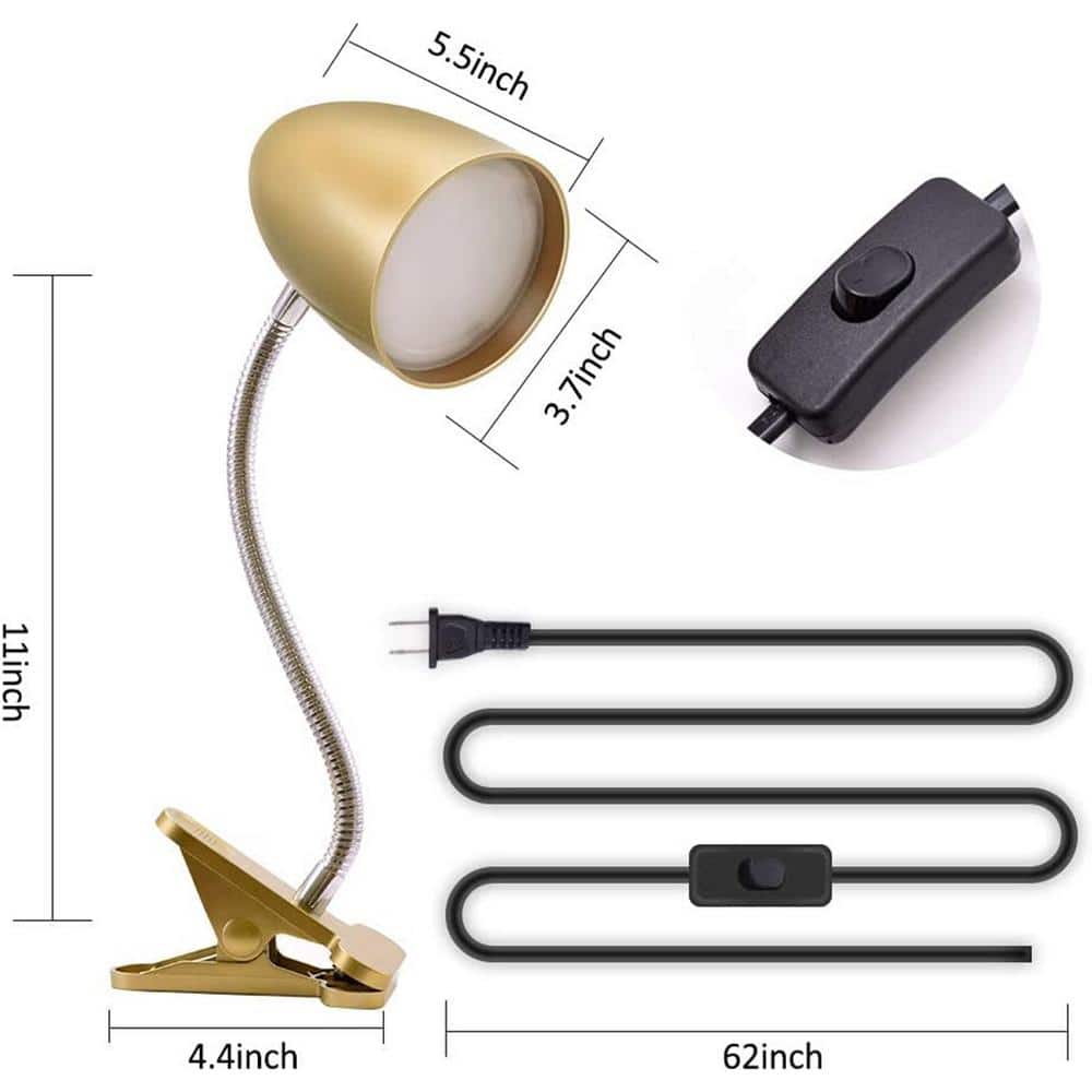 Gold Adjustable Clip-On Arc Lamp with Integrated LED