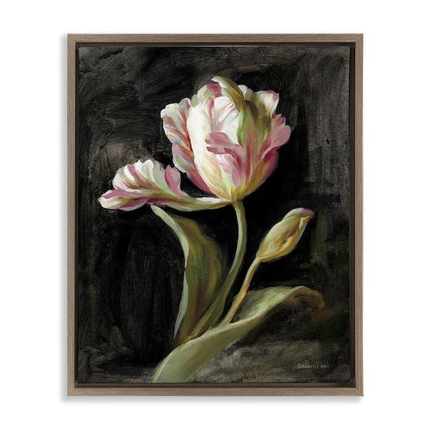 Stupell Industries Tulip on Black by Danhui Nai Brown Floater Frame Nature Graphic Art Print 21 in. x 17 in.
