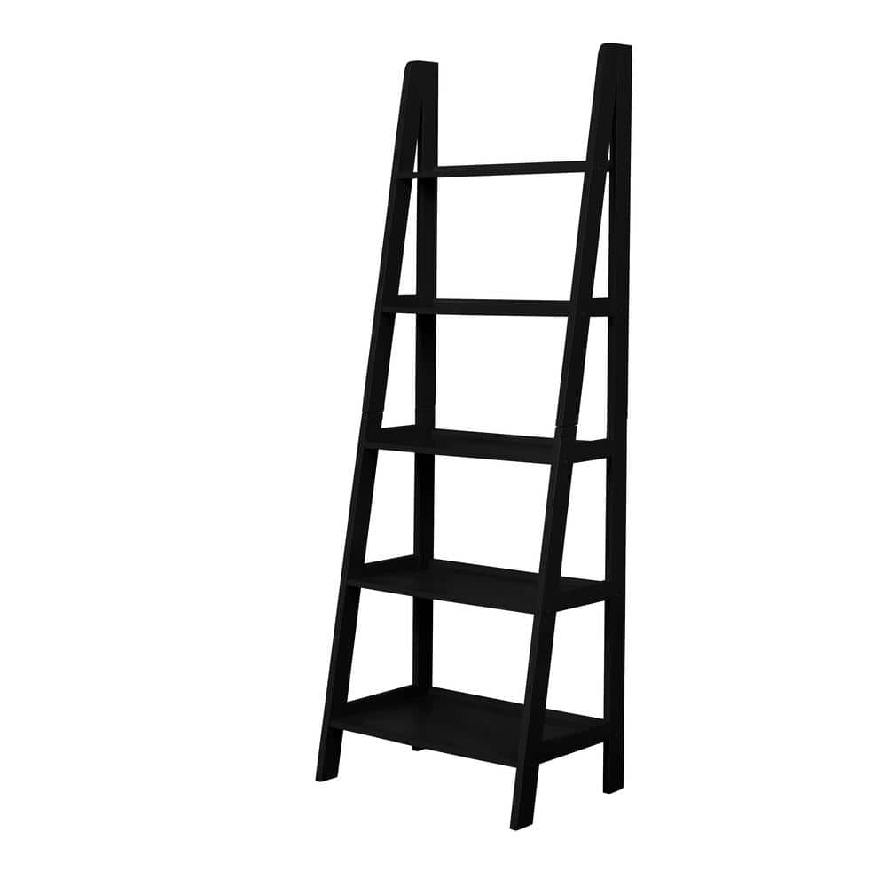 Benson 72 in. Tall Black Wood 5-Shelf Ladder Bookcase