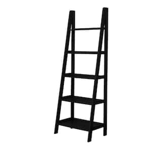 Benson 72 in. Tall Black Wood 5-Shelf Ladder Bookcase