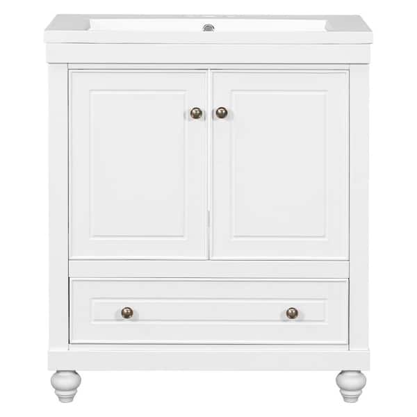 30 in. W x 18 in. D x 35 in. H Single Sink Freestanding Bath Vanity in White with White Ceramic Top