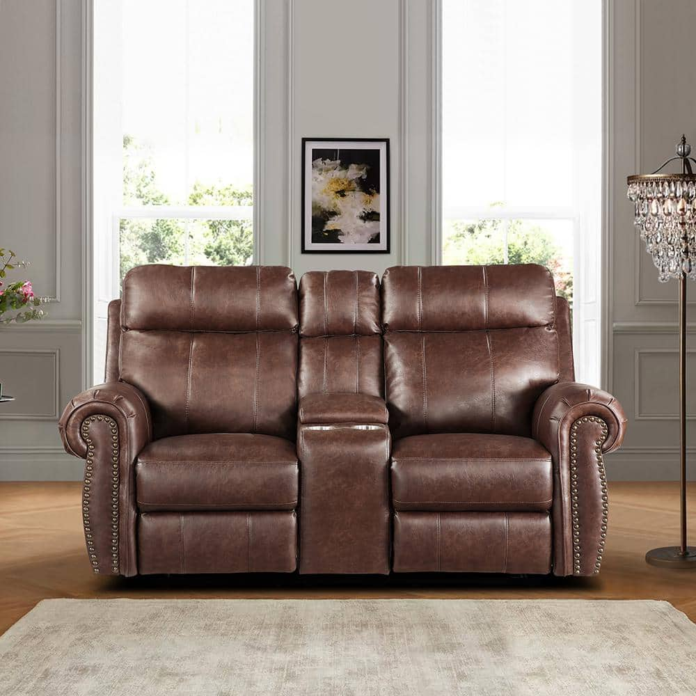 Brown leather store loveseat recliner