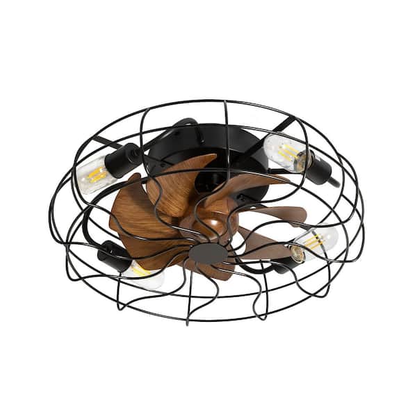 19 in. Indoor Black Caged Ceiling Fan with Metal Light Kit and Remote Control Included