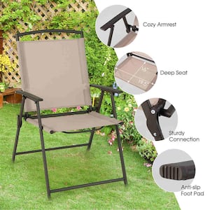 4 -Piece Patio Folding Sling Dining Chairs Armrests Steel Frame Outdoor Beige