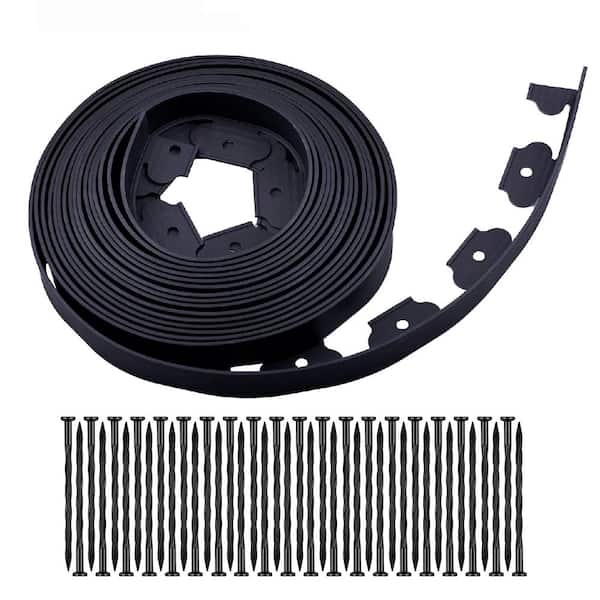 480 in. 40 ft. x 2 in. x 0.15 in. Black Polyethylene Garden Edging, Landscape Edging with 40-Spikes for Lawn